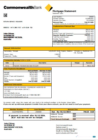 Download Australia Commonwealth bank mortgage statement scr Photoshop template